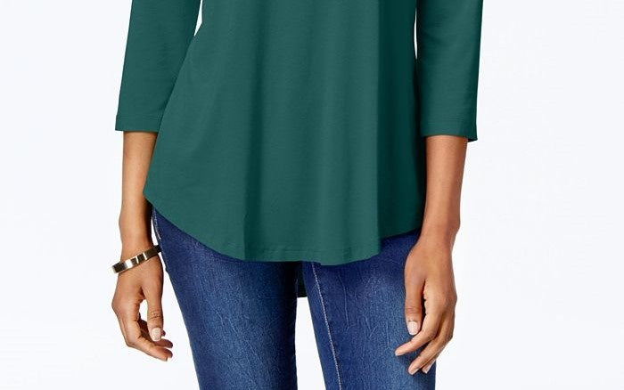 Top feminino com decote redondo e manga curta JM Collection, verde, tamanho XX-G