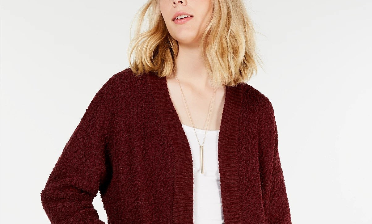 Cardigan texturizado com frente aberta para crianças, tamanho grande, vermelho