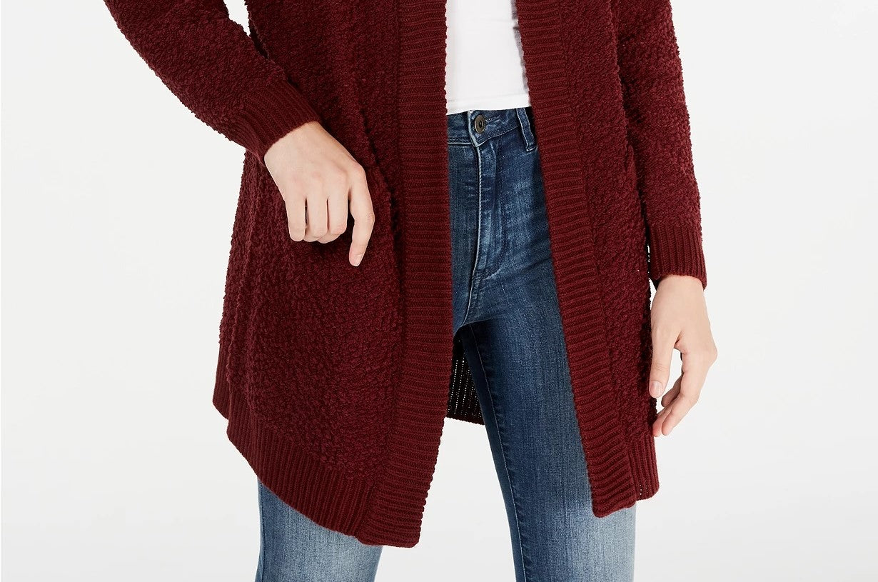 Cardigan texturizado com frente aberta para crianças, tamanho grande, vermelho
