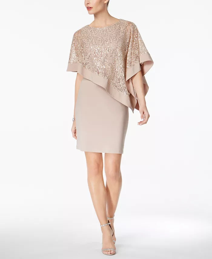 Vestido tubinho com lantejoulas R &amp; M Richards feminino, tamanho 10, cinza-claro, pequeno
