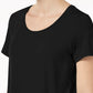 Top feminino com decote redondo da coleção JM, preto, tamanho X-S