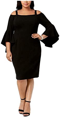 Vestido feminino R &amp; M Richards com ombros de fora e manga flare, preto, tamanho 20W