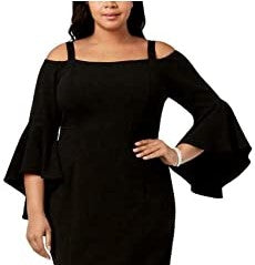 Vestido feminino R &amp; M Richards com ombros de fora e manga flare, preto, tamanho 20W