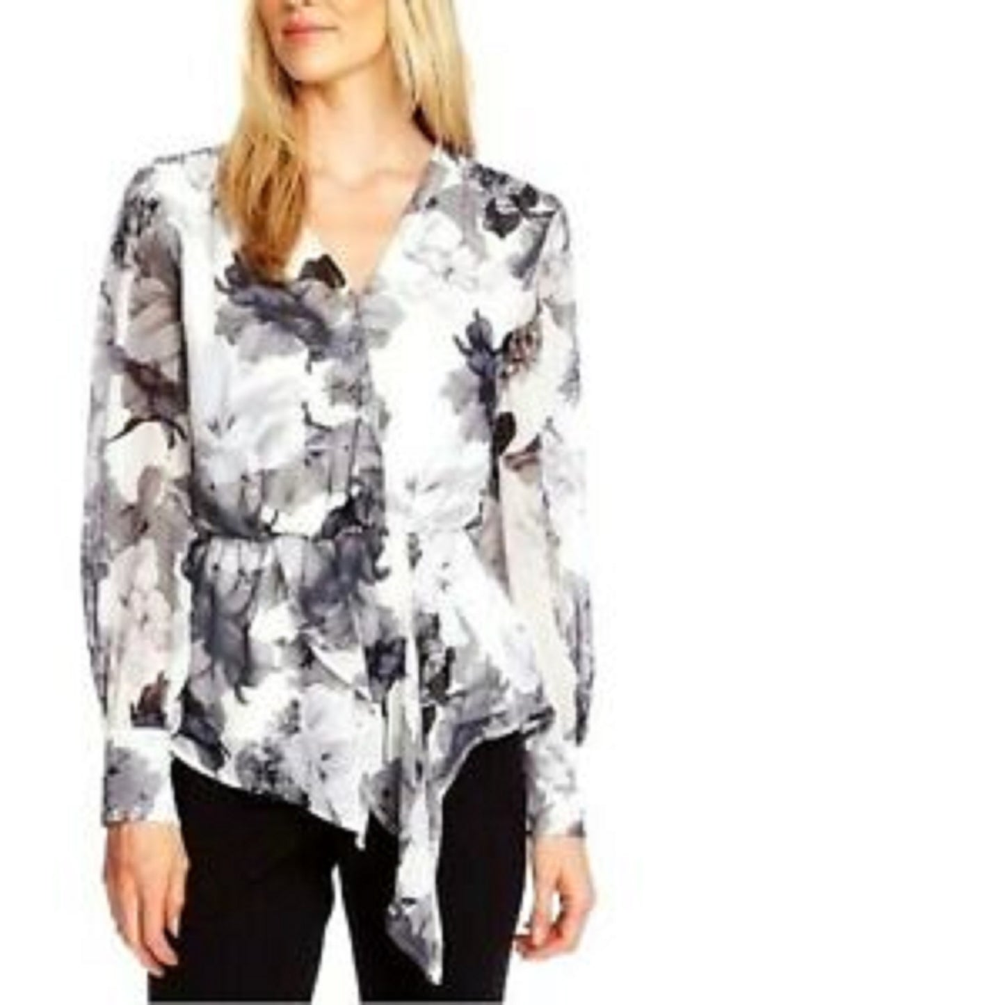 Top peplum assimétrico com estampa floral feminino Vince Camuto, branco, tamanho grande