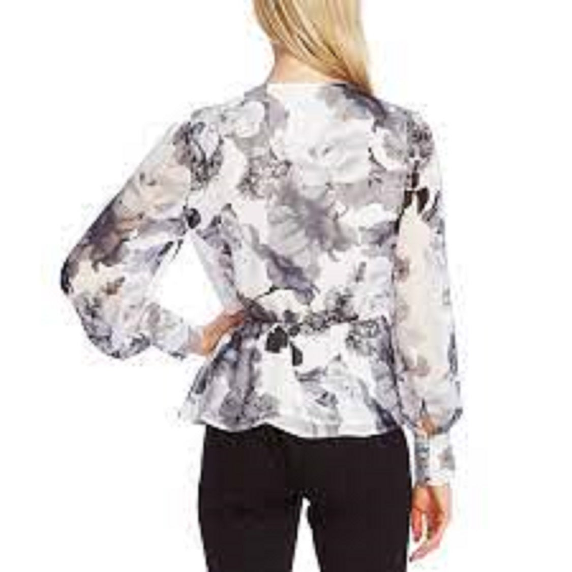 Top peplum assimétrico com estampa floral feminino Vince Camuto, branco, tamanho grande