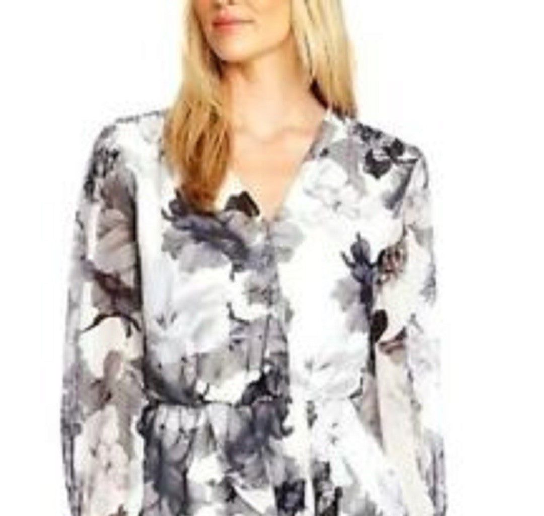 Top peplum assimétrico com estampa floral feminino Vince Camuto, branco, tamanho grande