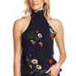 Blusa feminina Vince Camuto com estampa floral e gola alta, azul-marinho, tamanho extragrande