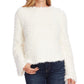 Vince Camuto Blusa feminina texturizada com manga sino e pele sintética, branca, tamanho extragrande