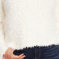 Vince Camuto Blusa feminina texturizada com manga sino e pele sintética, branca, tamanho extragrande