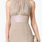 Vestido feminino R &amp; M Richards com decote halter e decote em V, tamanho 6, dourado