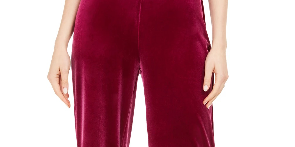 Calça de veludo com acabamento embelezado MSK feminina, rosa, tamanho médio