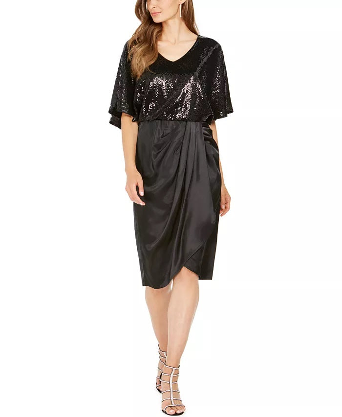 Vestido Blusão Drapeado com Lantejoulas Feminino 28th &amp; Park Preto Tamanho 16