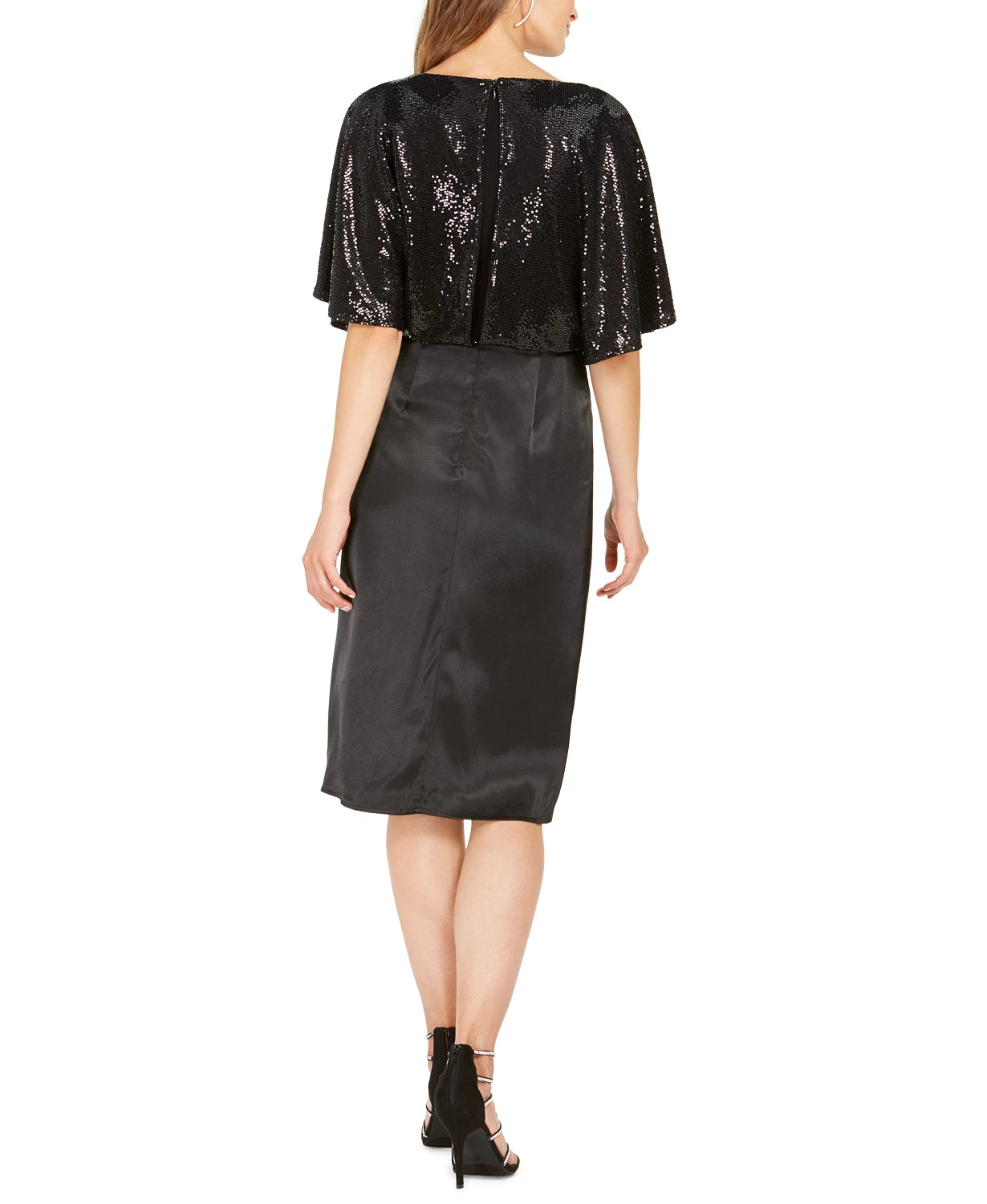 Vestido Blusão Drapeado com Lantejoulas Feminino 28th &amp; Park Preto Tamanho 16