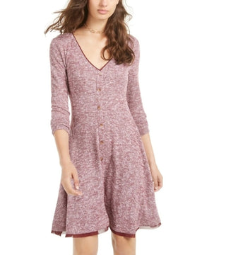 Vestido American Rag Junior's Marled Rib Knit Fit &amp; Flare Vermelho Tamanho P