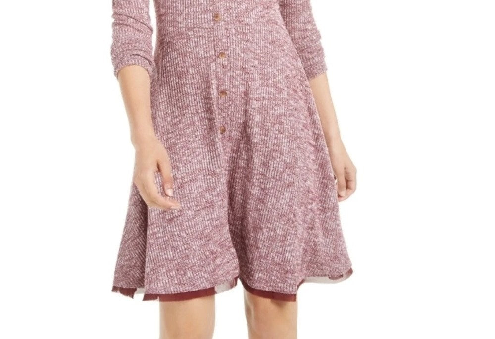 Vestido American Rag Junior's Marled Rib Knit Fit &amp; Flare Vermelho Tamanho P