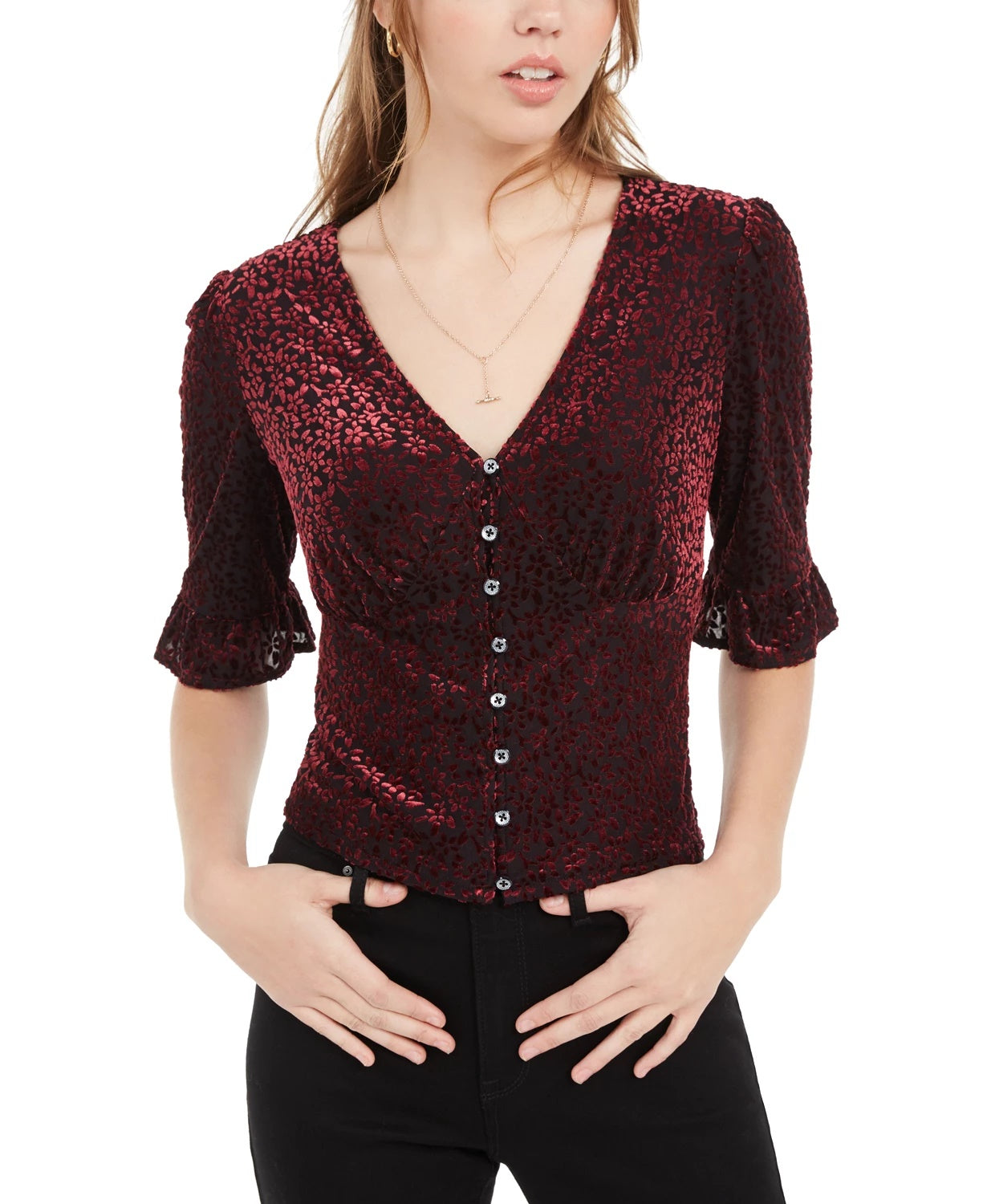 American Rag Juniors' Burnout Velvet Top Preto Tamanho Médio
