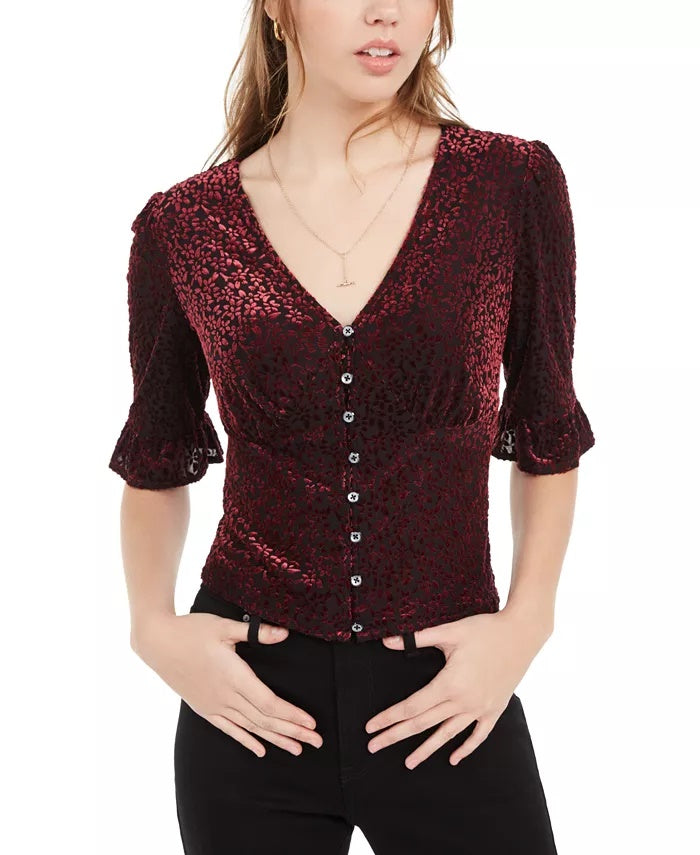 American Rag Juniors'' Burnout Velvet Top Vermelho Tamanho Médio