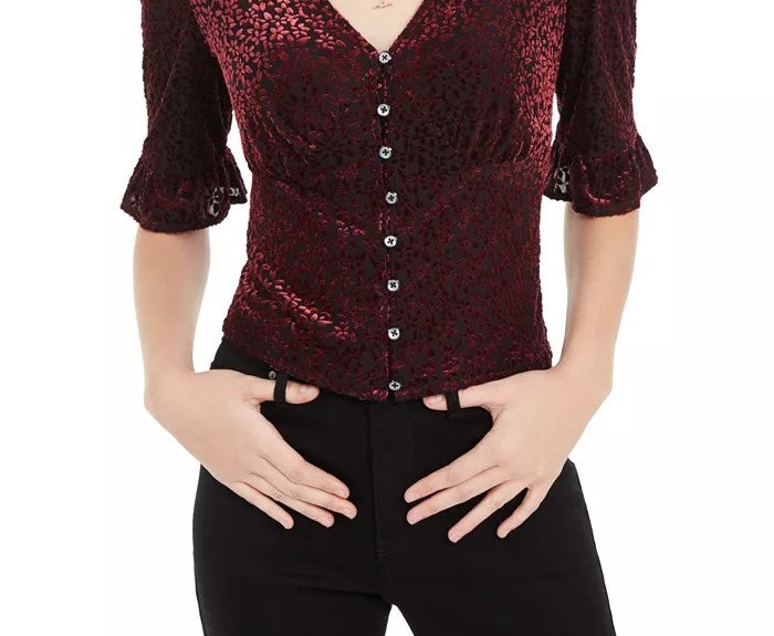 American Rag Juniors'' Burnout Velvet Top Vermelho Tamanho Médio