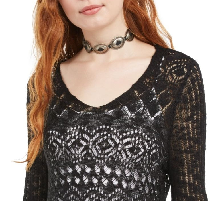 Suéter de manga larga Pointelle-Knit da American Rag Juniors, preto, tamanho médio
