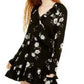 Vestido envelope floral sintético American Rag Junior's, preto, tamanho médio
