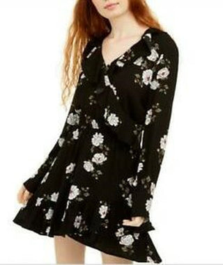 Vestido envelope floral sintético American Rag Junior's, preto, tamanho médio