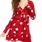 Vestido envelope floral sintético American Rag Juniors, tamanho médio, vermelho