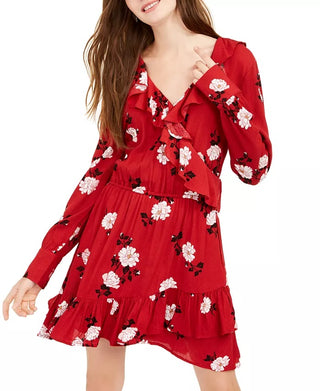 Vestido envelope floral sintético American Rag Juniors, tamanho médio, vermelho
