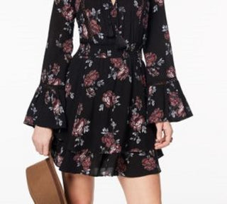Vestido camponês com babados e estampa floral da American Rag Juniors, preto, tamanho pequeno
