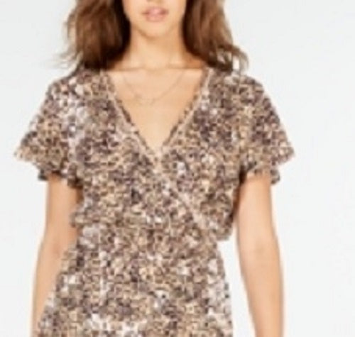 Vestido longo com estampa de falso envelope da American Rag Juniors, marrom, tamanho pequeno