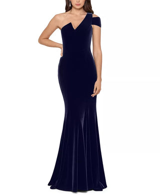 Vestido de veludo feminino Betsy &amp; Adam, um ombro, azul-marinho, tamanho 4