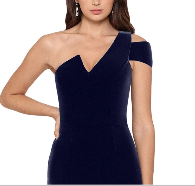 Vestido de veludo feminino Betsy &amp; Adam, um ombro, azul-marinho, tamanho 4