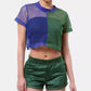 Top curto de rede arrastão com blocos de cores Brooklyn ARTISTIX feminino, verde, tamanho pequeno