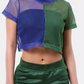 Top curto de rede arrastão com blocos de cores Brooklyn ARTISTIX feminino, verde, tamanho pequeno