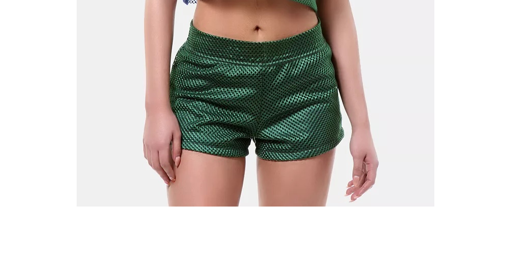 Top curto de rede arrastão com blocos de cores Brooklyn ARTISTIX feminino, verde, tamanho pequeno