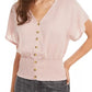 Planet Gold Juniors' Blusa com botões e franzido rosa tamanho grande