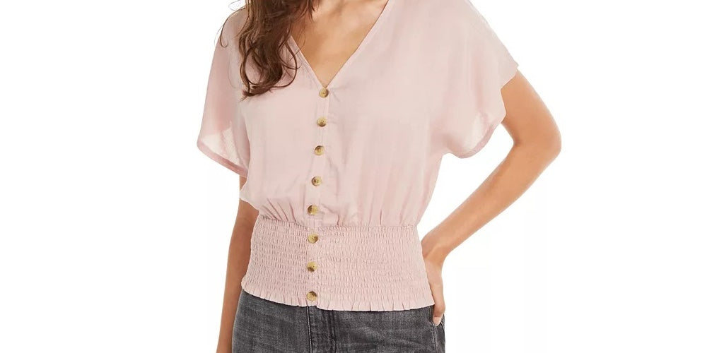 Planet Gold Juniors' Blusa com botões e franzido rosa tamanho grande