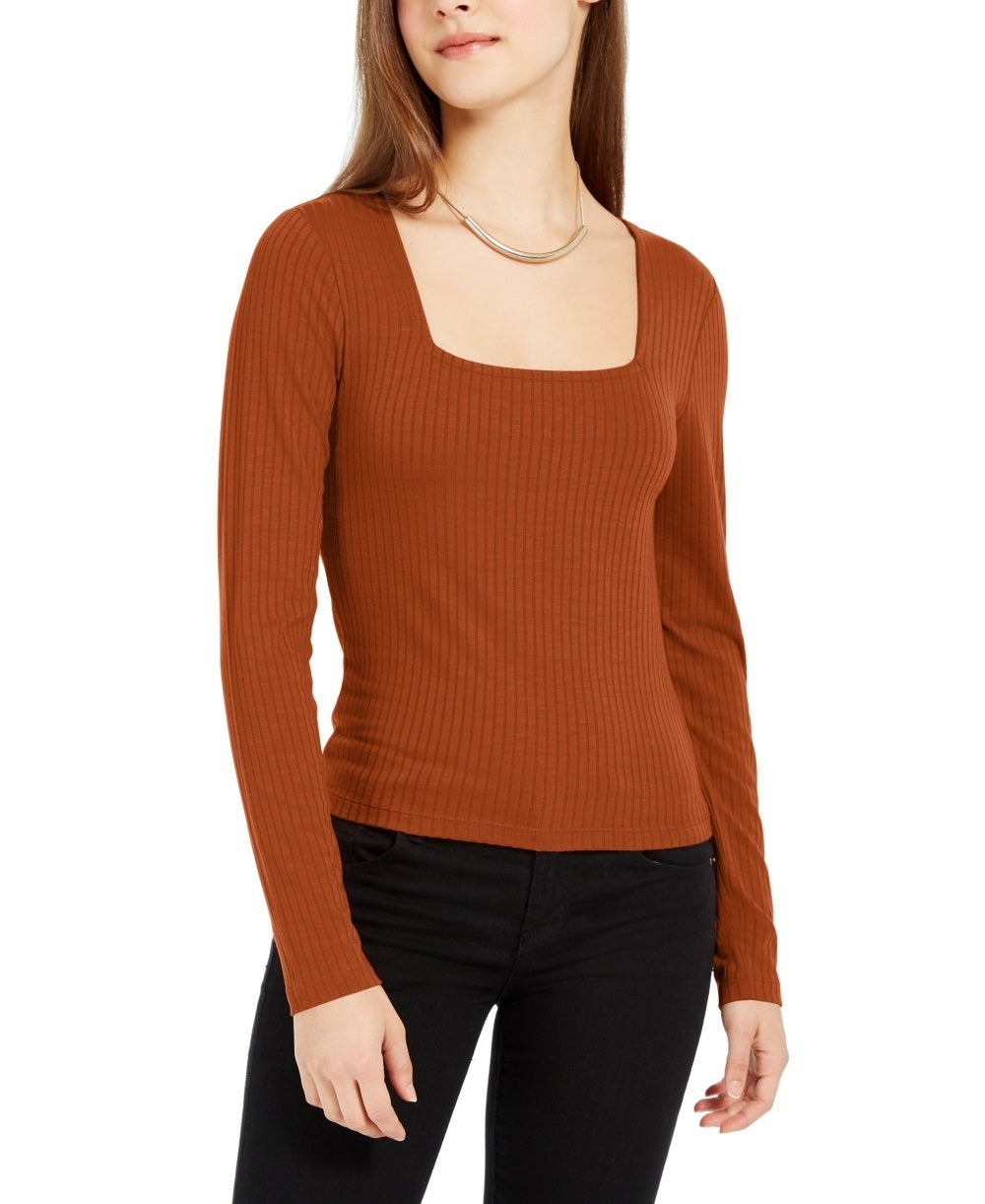Camiseta Planet Gold Juniors com gola quadrada, marrom, tamanho pequeno
