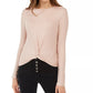 Planet Gold Juniors Twist-Front Sparkly Ribbed Top Rosa Escuro Tamanho P