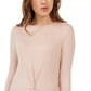 Planet Gold Juniors Twist-Front Sparkly Ribbed Top Rosa Escuro Tamanho P