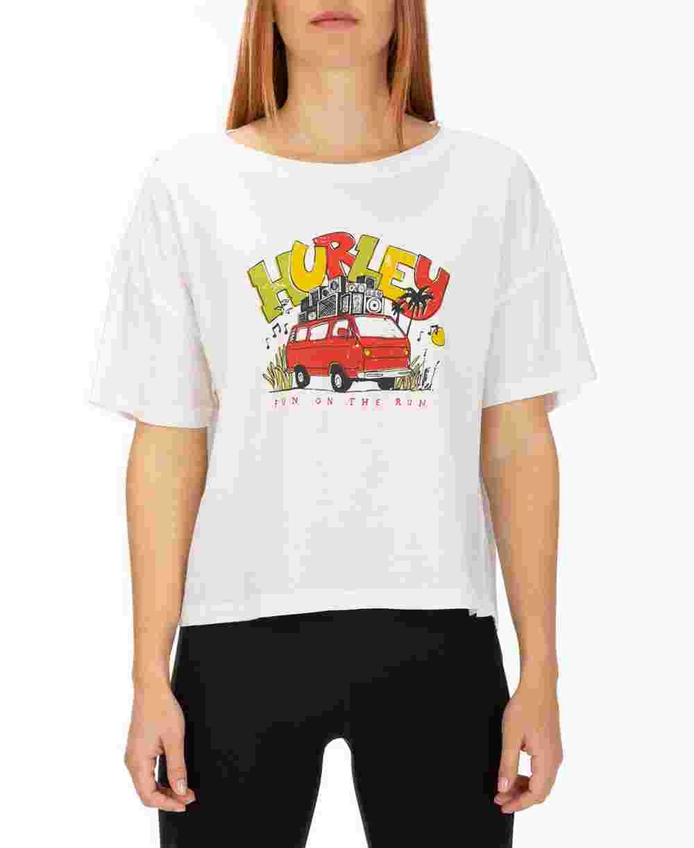 Camiseta gráfica Hurley Junior's Cotton Van Vibes, branca, tamanho médio