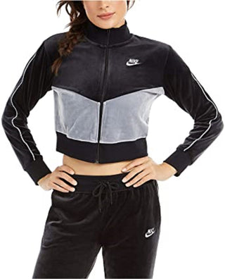 Jaqueta Nike Sportswear Velour Colorblocked Feminina, Cinza Escuro, Tamanho Pequeno