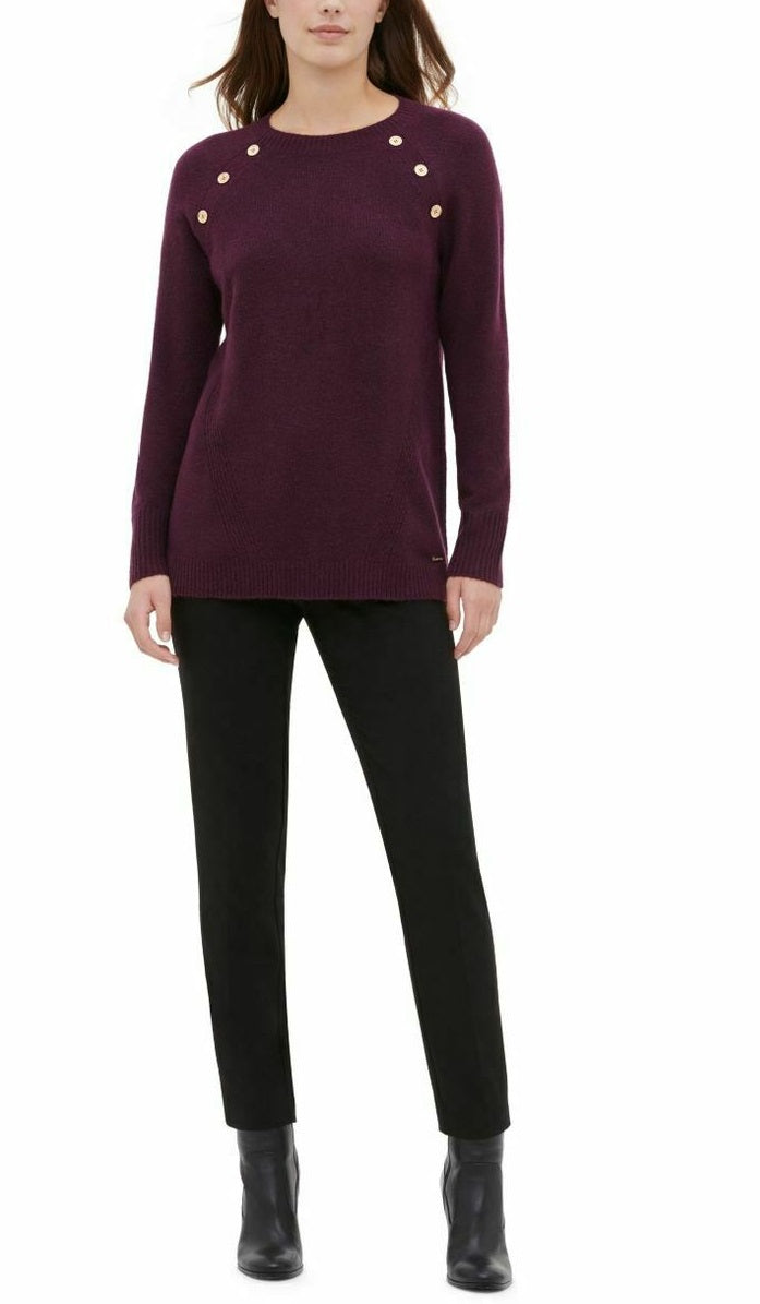 Suéter Calvin Klein Feminino Gola Redonda com Detalhe de Botão Roxo Tamanho X-G