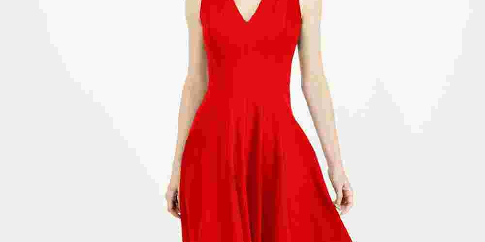Vestido midi Calvin Klein feminino, ajuste e flare, vermelho, tamanho 4