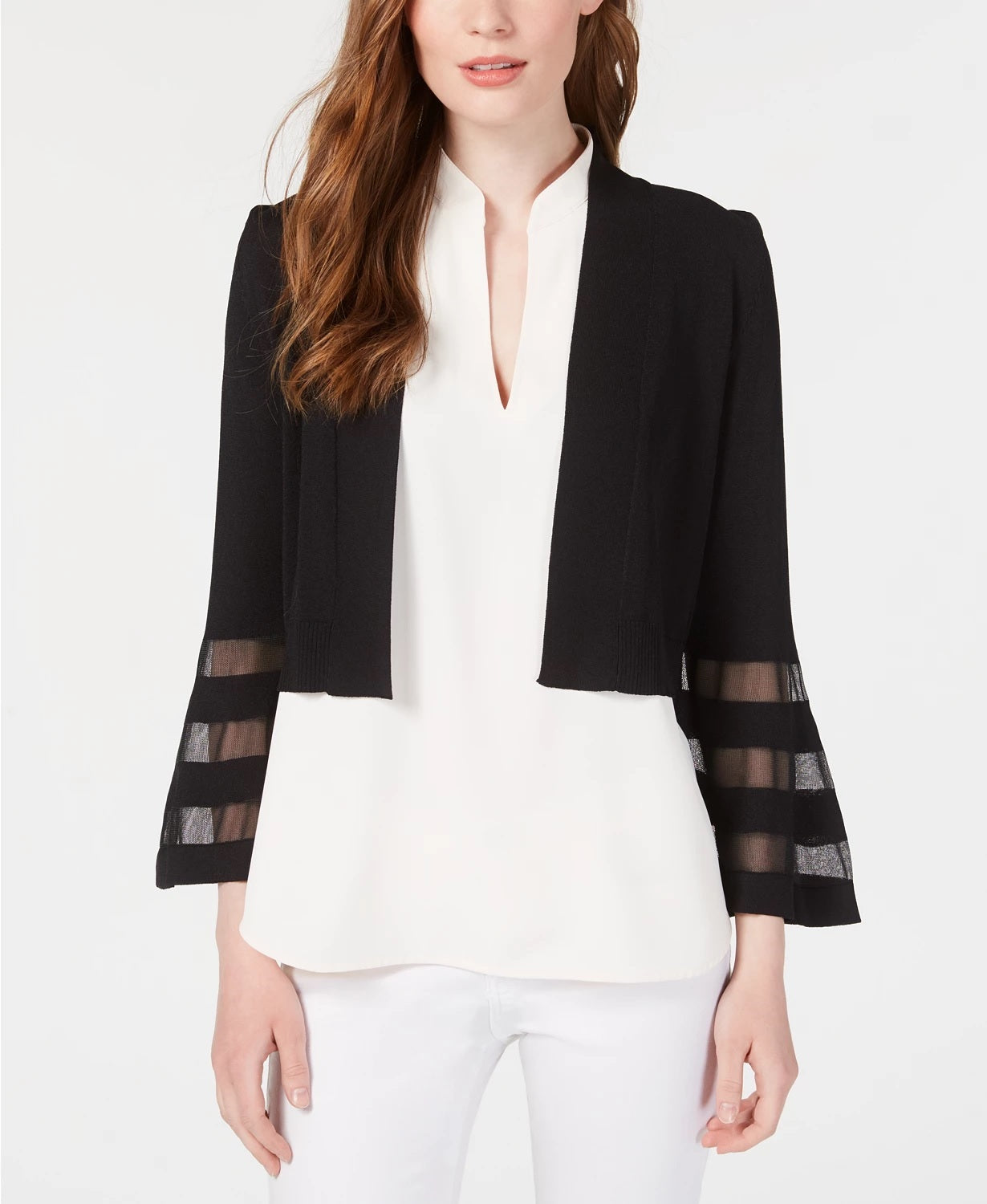 Calvin Klein Cardigan Feminino Illusion Trim Shrug Preto Tamanho P