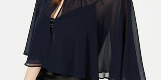 Calvin Klein Capa Feminina de Chiffon com Contas Azul Marinho Tamanho Grande