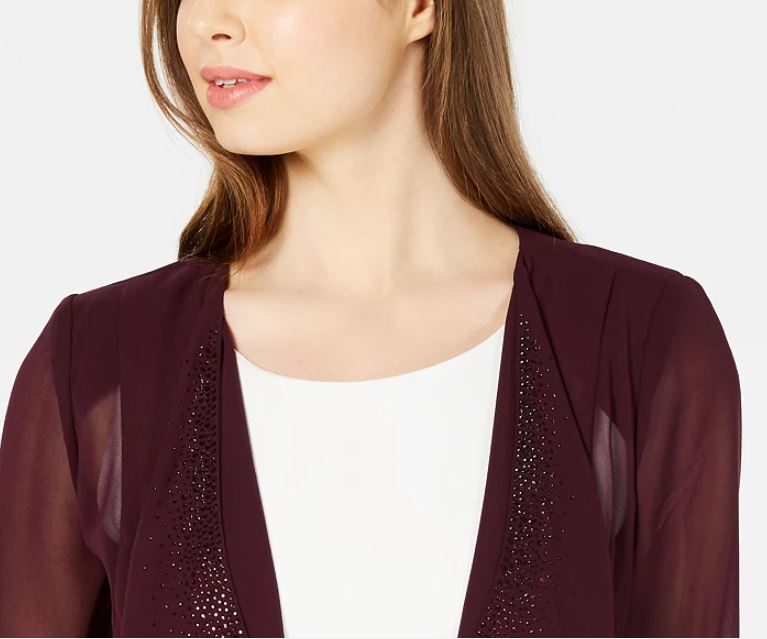 Calvin Klein Manga Ilusão Feminina com Strass Roxo Tamanho Grande