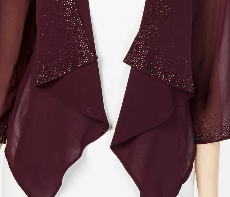 Calvin Klein Manga Ilusão Feminina com Strass Roxo Tamanho Grande