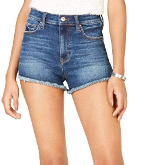 Shorts jeans Mom de cintura alta da Celebrity Pink Juniors, tamanho 9, azul