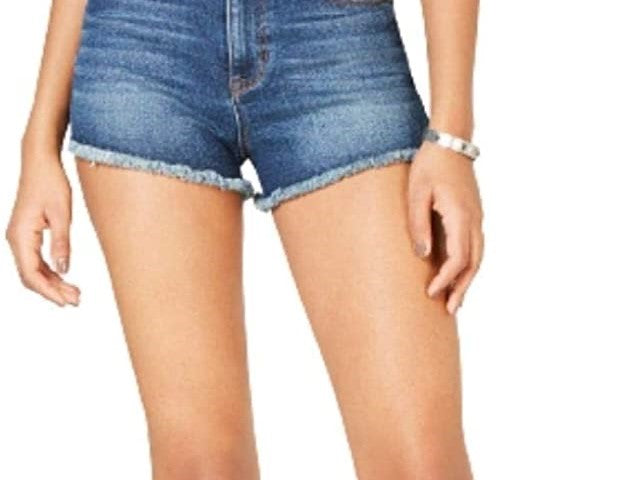 Shorts jeans Mom de cintura alta da Celebrity Pink Juniors, tamanho 9, azul
