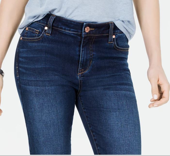 Calça jeans skinny cropped rasgada rosa da Celebrity Junior, tamanho 7, azul